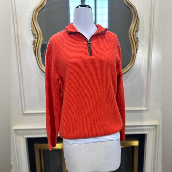 Vineyard Vines Men’s Cashmere Quarter Zip Sweater Large Red Orange Soft - Picture 1 of 8